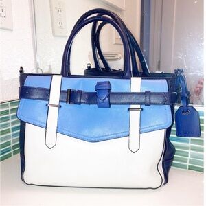 REED KRAKOFF Tricolor Large Leather Boxer Color Block Blue Top handle Tote